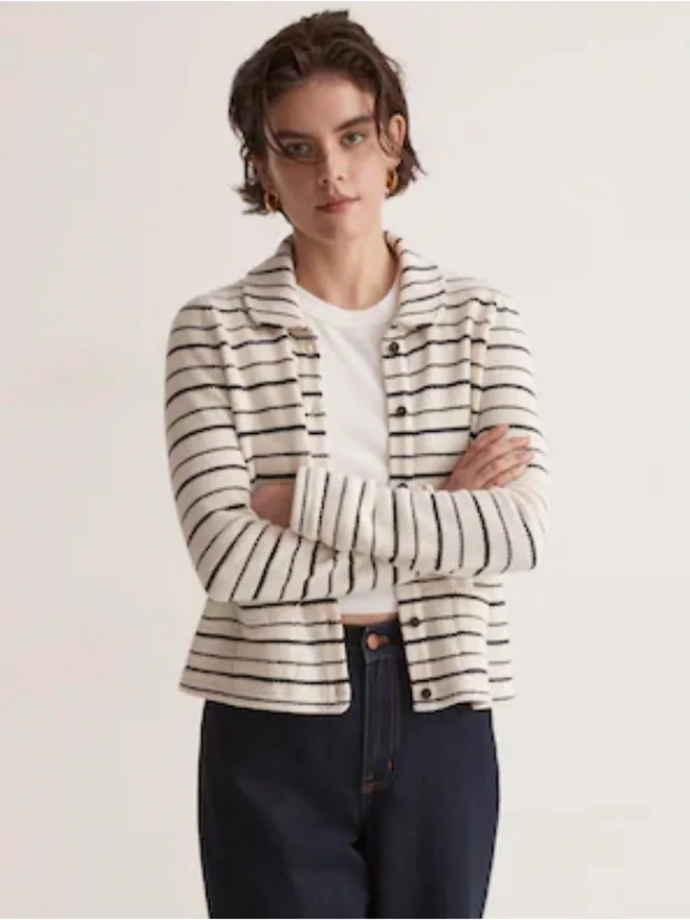 Madewell Cream and Navy Striped Button-Front Knit. XS
